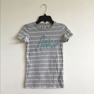 Aero Grey Striped Tee with Blue Lettering /Size S